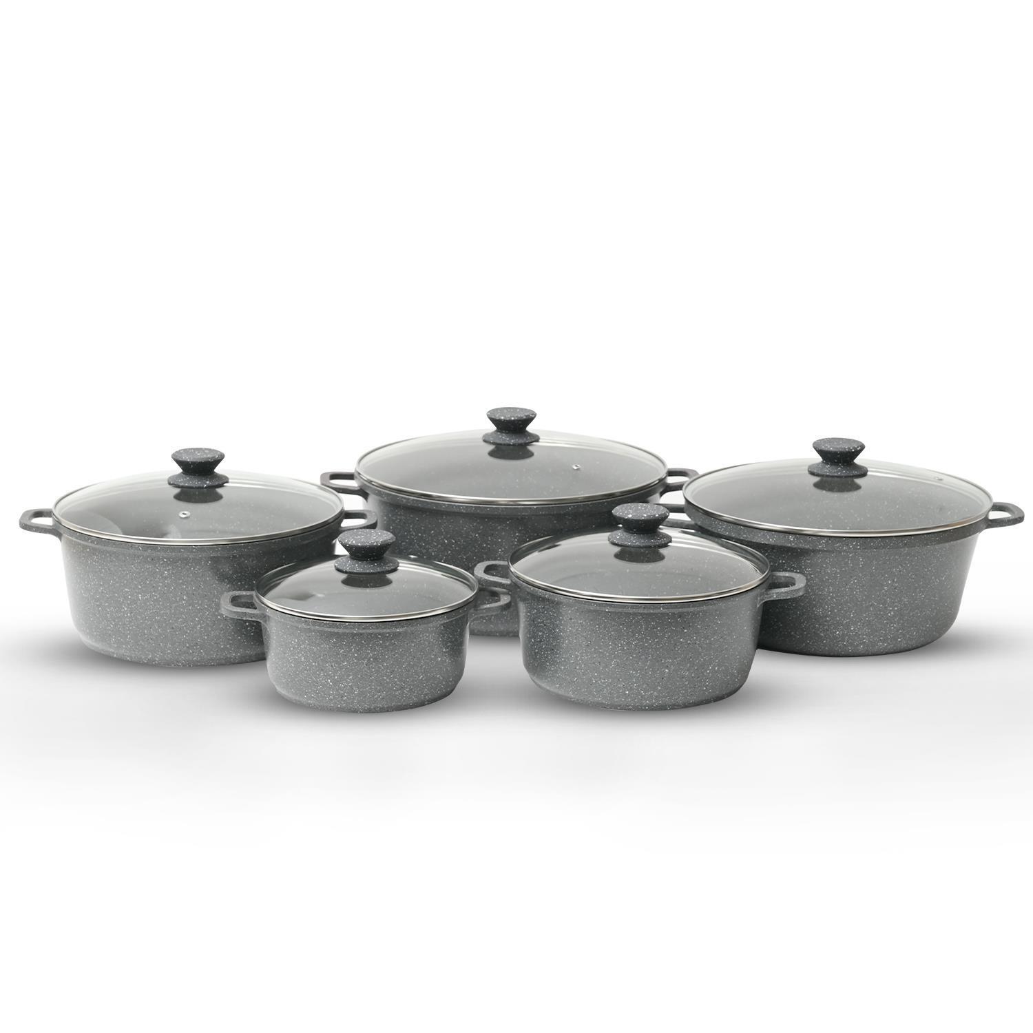 5-Piece Grey Die-Cast Casserole Cookware Set