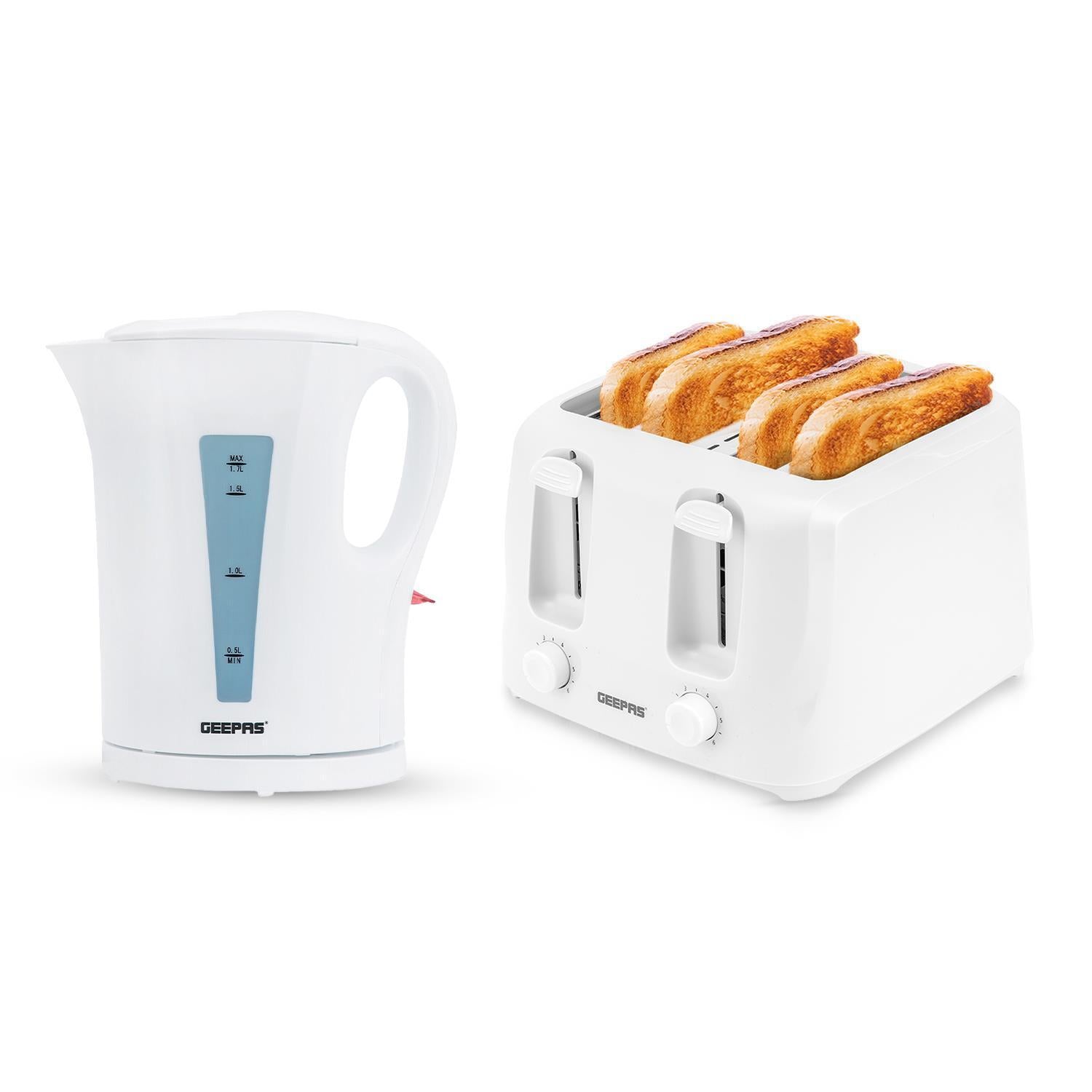 White 1.7L Electric Kettle & Four-Slice Toaster Set