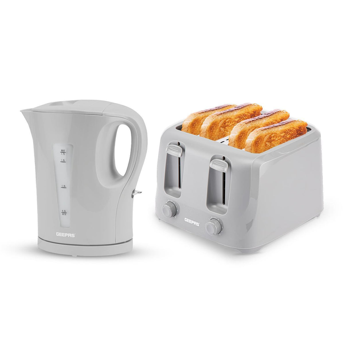 Grey 1.7L Electric Kettle and Four-Slice Toaster Set